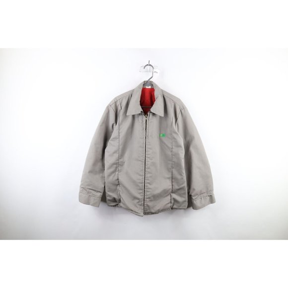 Vintage 70s BP Oil Mens Size XL Quilted Full Zip Work Mechanic Jacket Gray USA
